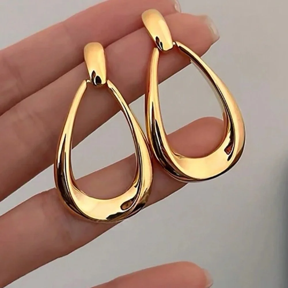 Gold Teardrop Drop Stud Earrings